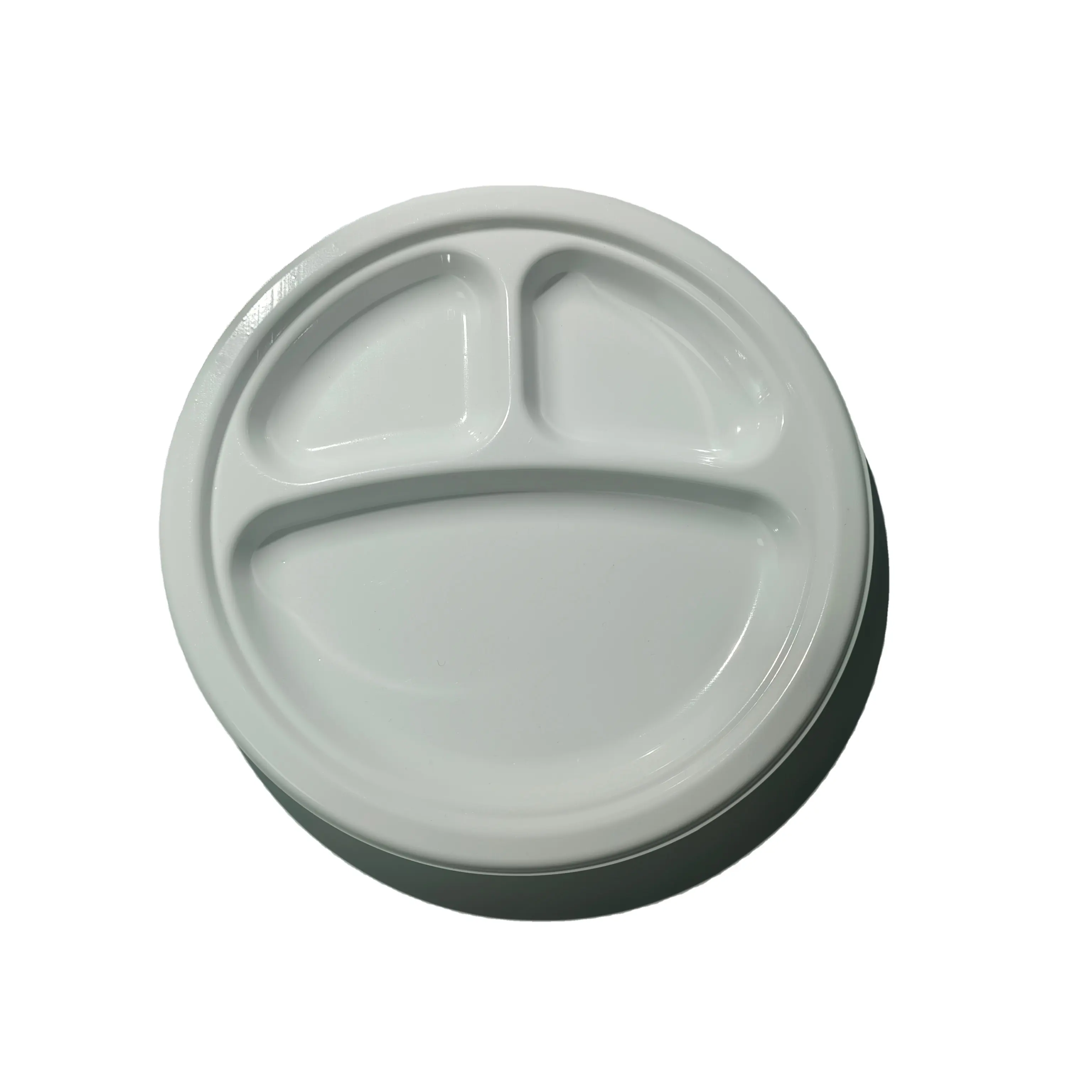 Personalización de 7 pulgadas plato blanco de plástico 3 compartimentos bandeja de comida de frutas y verduras desechable para suministro de supermercado