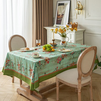 Nappe carrée en polyester vert de style chinois traditionnel, gaufrée, personnalisable, motif floral de vigne, anti-poussière, pour salle à manger