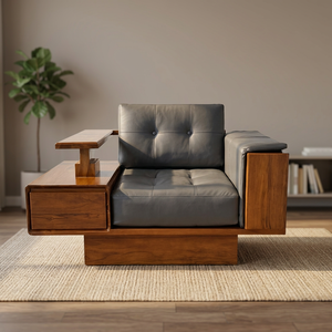 Luxury Midcentury Teak Wood <b>Armchair</b> with Storage Side Table and Sofa for Apartment Living Room Hotel Furniture - Product Image 3