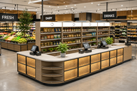 Comptoir de caisse en bois personnalisé pour magasin de proximité, bureau de caisse moderne avec armoire de rangement pour spiritueux, vin, tabac, boutique de détail