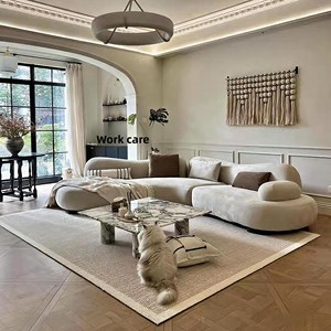 Ý thiết kế tối giản muối biển kem phong cách lớn phẳng cong vải sofa đặt góc hình đặc biệt kết hợp phòng khách - Product Image 6