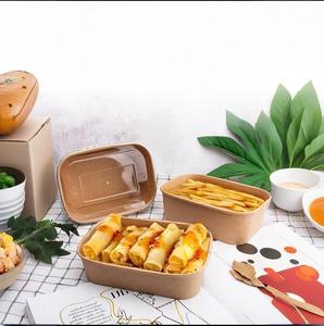 Bol rectangulaire carré en papier kraft brun écologique de qualité alimentaire de haute qualité Boîte à lunch en papier kraft étanche avec couvercle - Product Image 1