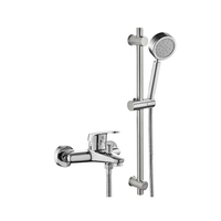 Ensemble de douche mural YMC chromé en acier inoxydable avec barre de douche coulissante ronde, douchette à main et jets à pulvérisation à pause
