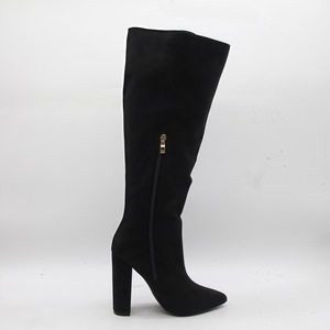 BUSY GIRL HQ1150 sepatu bot selutut untuk wanita, sepatu bot hak tinggi Chunky ujung lancip bahan Suede setinggi lutut, sepatu bot lipit untuk wanita - Product Image 3