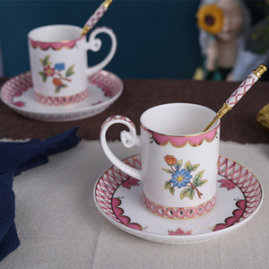 European Modern Eco-Friendly Coffee <b>Cup</b> Set Ceramic <b>Cups</b> <b>Saucers</b> Gold-Edged Design Light Luxury Retro Style Household Factory - Product Image 1