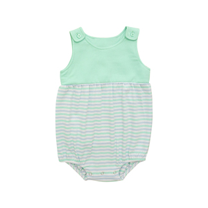 Combinaison à volants pour bébé fille, couleur menthe, rayée, printemps-automne, 95% coton, 5% élasthanne, tissu peigné 200-220 g/m², fermeture éclair cachée - Product Image 4