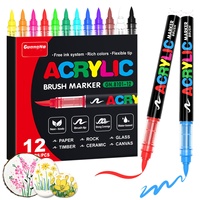 Ensemble de marqueurs à peinture acrylique Guangna 12 couleurs, stylos de qualité professionnelle pour la peinture sur roche, l'art sur toile et les travaux créatifs