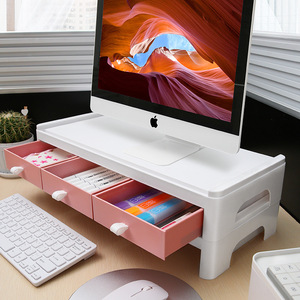 Office Monitor Stand With Drawers <b>Desktop</b> <b>Organizer</b> Raised Shelf <b>For</b> Computer Keyboard Storage Rectangle Shape Standing Type - Product Image 1
