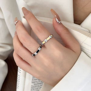 S925 Sterling Silver Geometric <b>Ring</b> Yellow And Black Channel Setting For Women Everyday Wear - Product Image 1