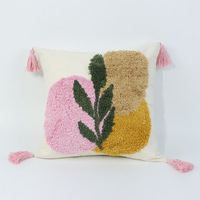 Nouvelle Arrivée Housse de Coussin en Coton Brodé à Motifs Feuilles avec Pompons pour Canapé Décoration Maison NLS