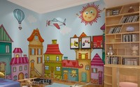 Papier peint de bonne qualité pour chambre d'enfant, papier peint mural 3D couleur dessin animé maison garçon et fille, papier peint personnalisé pour chambre d'enfant, design de chambre d'enfant