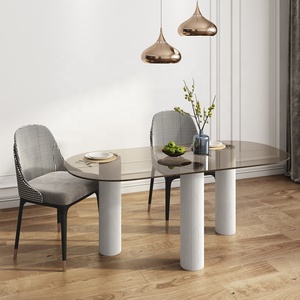Table de salle <span class=keywords><strong>à</strong></span> manger en verre avec base en marbre, design en bambou central, style football, coiffeuse, table <span class=keywords><strong>à</strong></span> café, sculpture blanche - Product Image 3