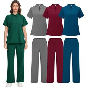 Premium Quick Drying Elastic Scrubber Suit Set Women Hospital Nurse Work Uniform Loose Fit Moisture Wicking Split Top And Bottom - Product Image 1