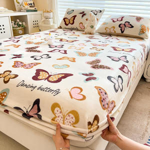 Coral <strong>Fleece</strong> Bed <strong>Cover</strong>, Bed Sheet, Flannel Bed Set - Winter Anti-slip Bed <strong>Cover</strong> Set of Three Pieces - Product Image 1