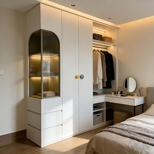 Vitrina color <span class=keywords><strong>crema</strong></span> multifuncional para sala de estar, mueble de exhibición con cajones para la sala de estar del hogar. - Product Image 1