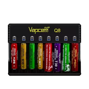 Pengisi Baterai Cepat Vapcell Q8 Rilis Baru 8 Slot 1A/Slot 8A untuk Li-ion Isi Ulang 14500/16340/18650/20700/21700/26350/26650