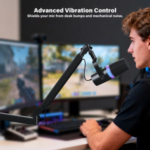 AS17S 조절 가능한 로우 프로파일 알루미늄 마이크 붐 암 데스크 마운트 클램프 마이크 암 스탠드 케이블 관리 게임 팟캐스트용 - Product Image 5