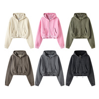 Sweat-shirt à capuche personnalisé avec fermeture éclair, style rétro délavé, adapté aux femmes, design à cordon pour logo personnalisé