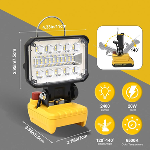 Projecteur portable rechargeable 18-21V 2400LM 20W pour camping, jardin, garage, entrepôt, travail extérieur WD-2000 Port - Product Image 5