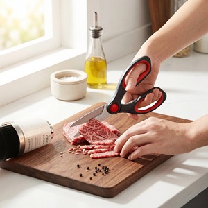 <b>Kitchen</b> <b>Scissors</b> Stainless Steel 5 In Straight Head Black Red Home Use - Product Image 3