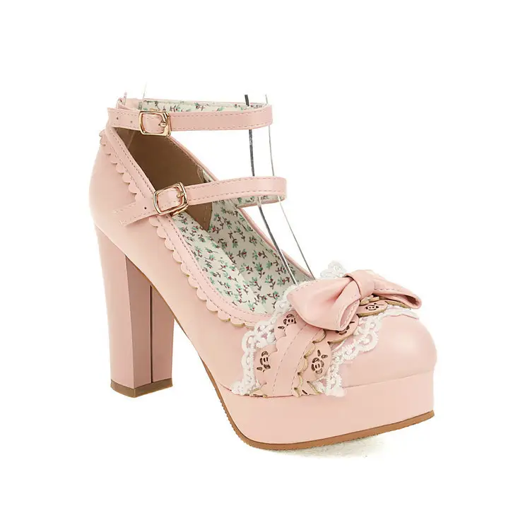 brocade rococo fantasy mary jane block chunky heel platform white pumps cute black high heels shoes girl with a bow