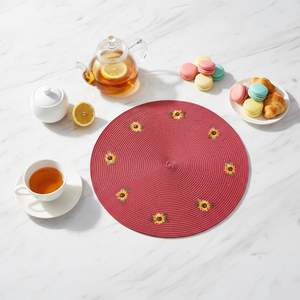 Gold Classic PP <b>Round</b> Embroidered Woven Eco-Friendly Non-slip <b>4</b>-Piece <b>Dining</b> <b>Table</b> Decoration Placemat <b>Set</b> EM45 Eco-Friendly Des - Product Image 1