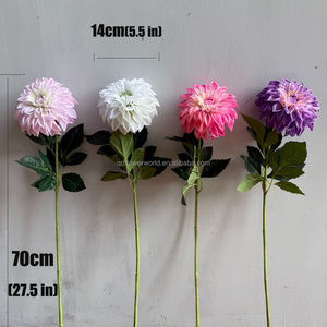 Nuovo Design Fiore di Dalia Artificiale in Seta, Singola Testa Rosa e Bianca, Fiori Artificiali di Dalia per Decorazioni Matrimoniali - Product Image 4