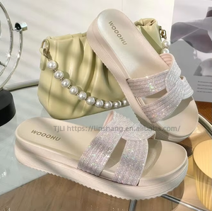 Factory Cheap Fashion Shiny Rhinestone Wedge Sandals Designer Sandals New Style High Quality Slipper Dress <b>Shoes</b> - Product Image 3