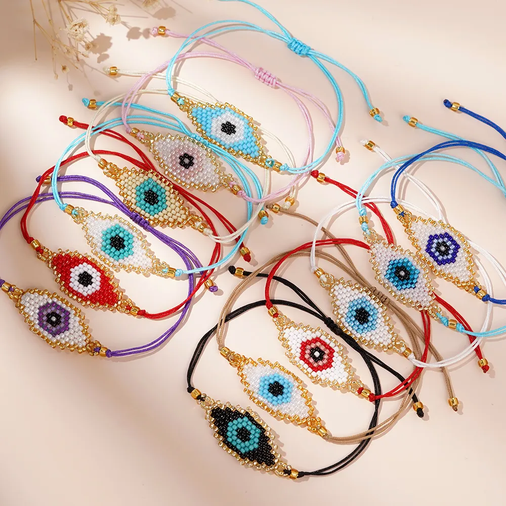 Go2boho geflochtener gewebter böser Augenanhänger glücksperlen-Armbänder Boho klassische verstellbare Damenkette für tägliche Geschenke
