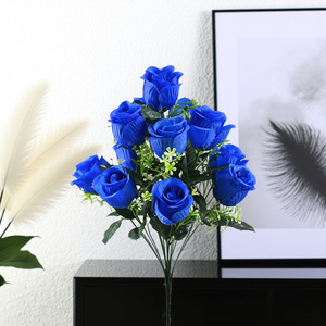 Bouquet de roses artificielles en soie faites à la main, 12 têtes, motif bourgeon de rose, prix abordable, vente en gros - Product Image 5