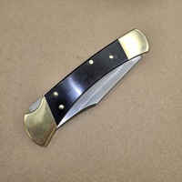 Couteau de chasse pliant en acier 5Cr, manche en ébène et cuivre, lame pointue de qualité industrielle pour camping en extérieur, 3mm, personnalisé OEM, fait main