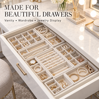 Organisateur de tiroir à bijoux en velours amovible sur mesure avec compartiments personnalisés pour bagues et boucles d'oreilles, couleur personnalisée, boîte cadeau