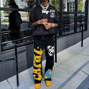 Pantalon Cargo Homme de Haute Qualité, Joggers Évasés Empilés, Personnalisé Y2K, Impression Gonflée, Broderie Effet Vieilli - Product Image 1