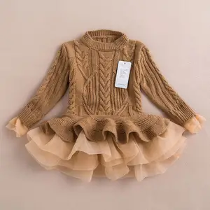 Großhandel Kinder Winterkleid ung Langarm Mädchen Kleid für kleine Mädchen Kinder bekleidung Strickwaren Pullover Kleid 2-7T