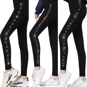 Leggings fins et respirants à haute élasticité pour femmes, taille haute ornée de strass, collection printemps, grandes tailles, directement de l'usine - Product Image 1