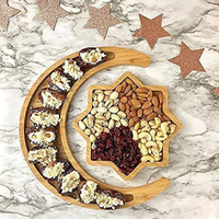 Ensemble de plateaux de service en bambou naturel en forme de lune et d'étoile, assiette à collation réutilisable pour noix, fruits secs, cuisine, table à manger