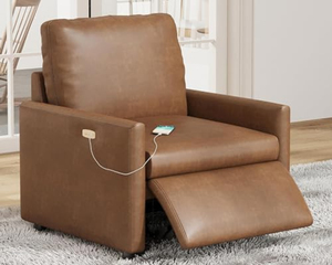 Fauteuil inclinable <span class=keywords><strong>électrique</strong></span> individuel marron en cuir avec port de chargement USB pour salon – Vente en gros - Product Image 1