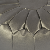 Pouf/tabouret ottoman rond en cuir PVC gris sidéral brodé marocain, fabrication sur mesure professionnelle, fabricants de poufs