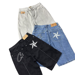 Shorts en jean décontractés coupe droite style rétro déchiré <span class=keywords><strong>Corteiz</strong></span> pour l'été, avec broderie étoile, et veste à cinq points avec boutons - Product Image 5