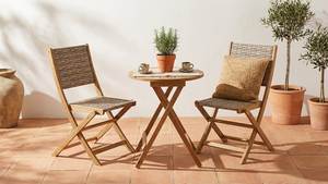 Foldable 3- piece Rattan mix <b>Wood</b> Bistro Set for Beach Side, Porch, Garden, Backyard with acacia <b>wood</b>, PE Rattan - Product Image 2