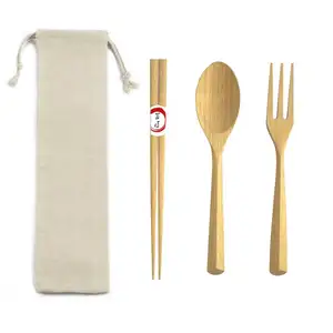 Portable Tableware Set Wooden utensils travel Cutlery Sets Travel Dinnerware Set Eco Friendly with Cotton Bag