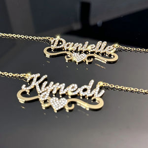 18Kゴールドステンレススチール製カスタムダイヤモンドハートネームペンダントネックレスCE認証母の日ギフト - Product Image 2
