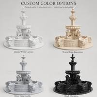 Fontaine en marbre beige Mily avec statue de lion, trois niveaux et colonne, pour jardin extérieur et aménagement paysager de domaine