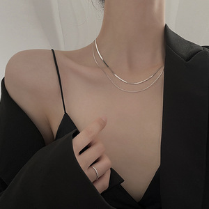 2021 nouveau collier de chaîne de clavicule <span class=keywords><strong>en</strong></span> argent Sterling Simple pour femmes Double empilé Ins vent froid avec pierre principale Moissanite - Product Image 6