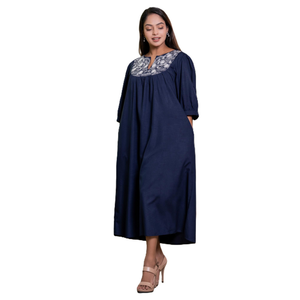 Vestido Midi Casual Elegante de Rayón de Primera Calidad, con Bordado en el Pecho, Antiarrugas, Manga 3/4, Corte Regular, Ropa para Mujer, Venta al Por Mayor - Product Image 1