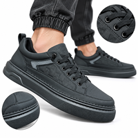 Chaussures décontractées pour hommes entièrement noires, dessus en similicuir mat, languette rembourrée, semelle plateforme, œillets métalliques, chaussures décontractées pour hommes