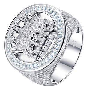 Bague Hip Hop pour Homme en Moissanite Iced Crown VVS, Plaqué Platine/Or, Argent 925, Bijoux de Mariage - Product Image 1