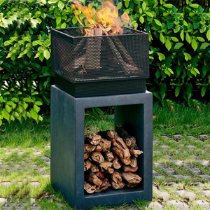 Foyer en acier avec cheminée Foyer de jardin cheminée extérieure Chiminea <span class=keywords><strong>mexicaine</strong></span> noire Panier à feu en bois extérieur - Product Image 5