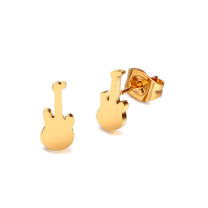 Pendientes de guitarra con baño de oro de 24 quilates, joyería de moda de acero de titanio para mujer CF108 - Product Image 1