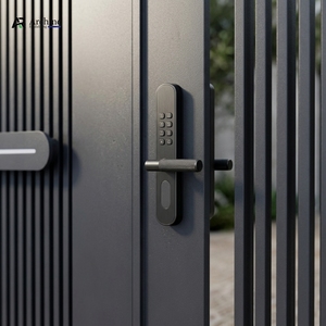 Porte d'entrée moderne en aluminium à lattes Archino |   Porte d'entrée intelligente pour villa <span class=keywords><strong>avec</strong></span> accès piétonnier - Product Image 3